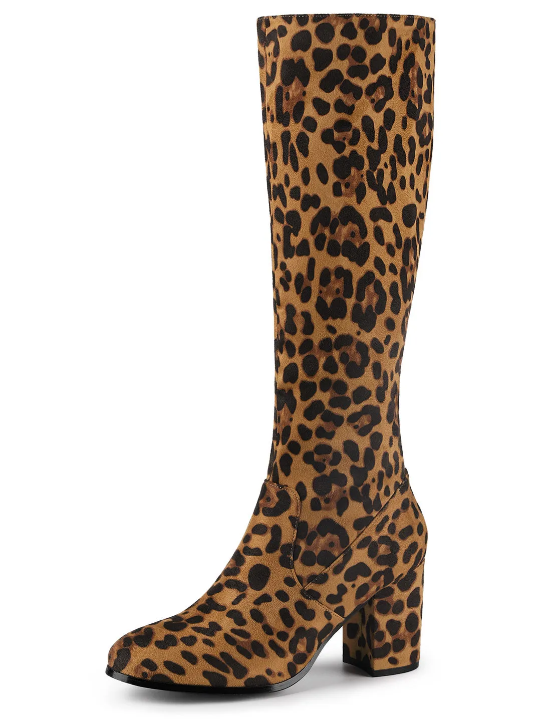 Faux Suede Side Zipper Chunky Heel Knee High Boots