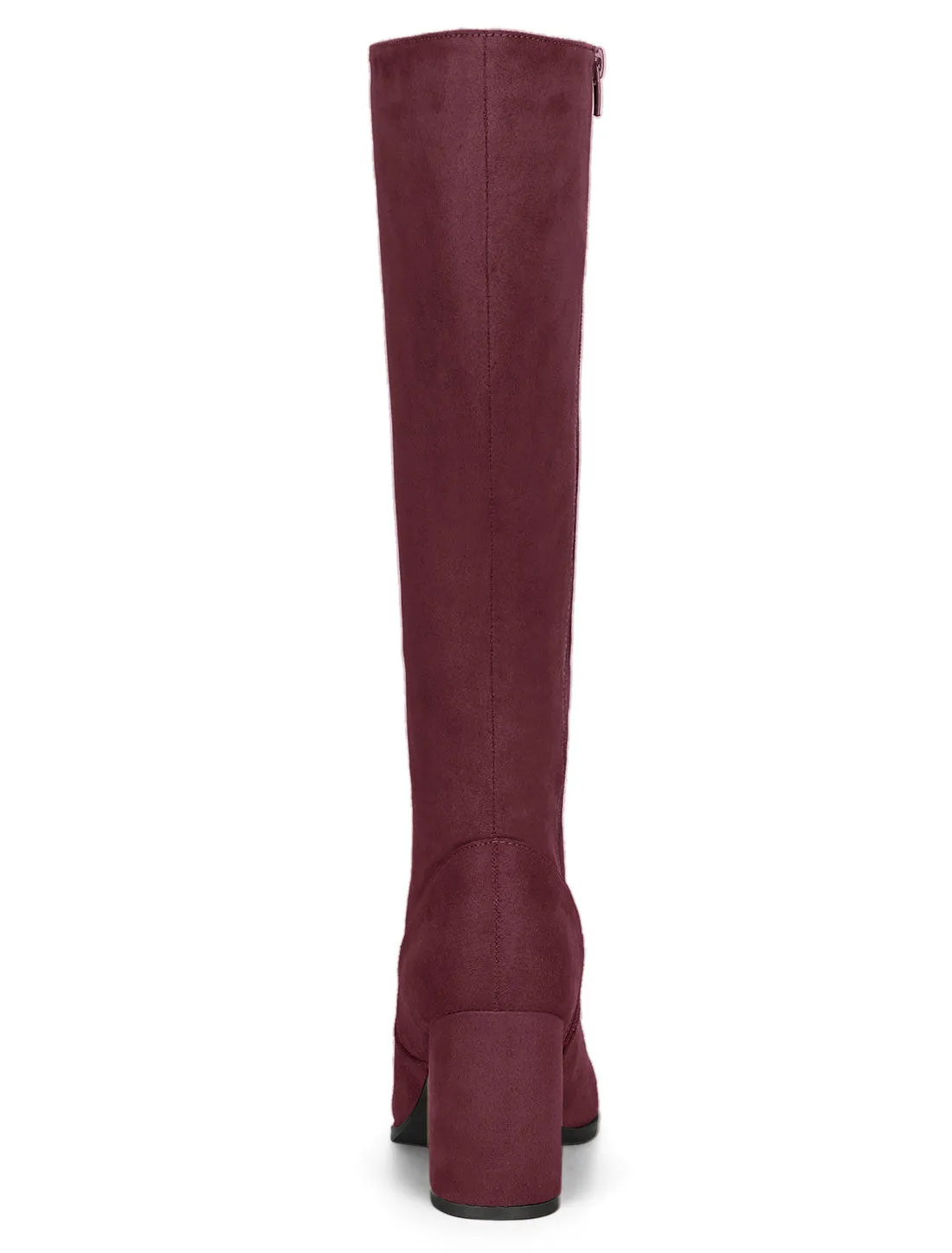Faux Suede Side Zipper Chunky Heel Knee High Boots