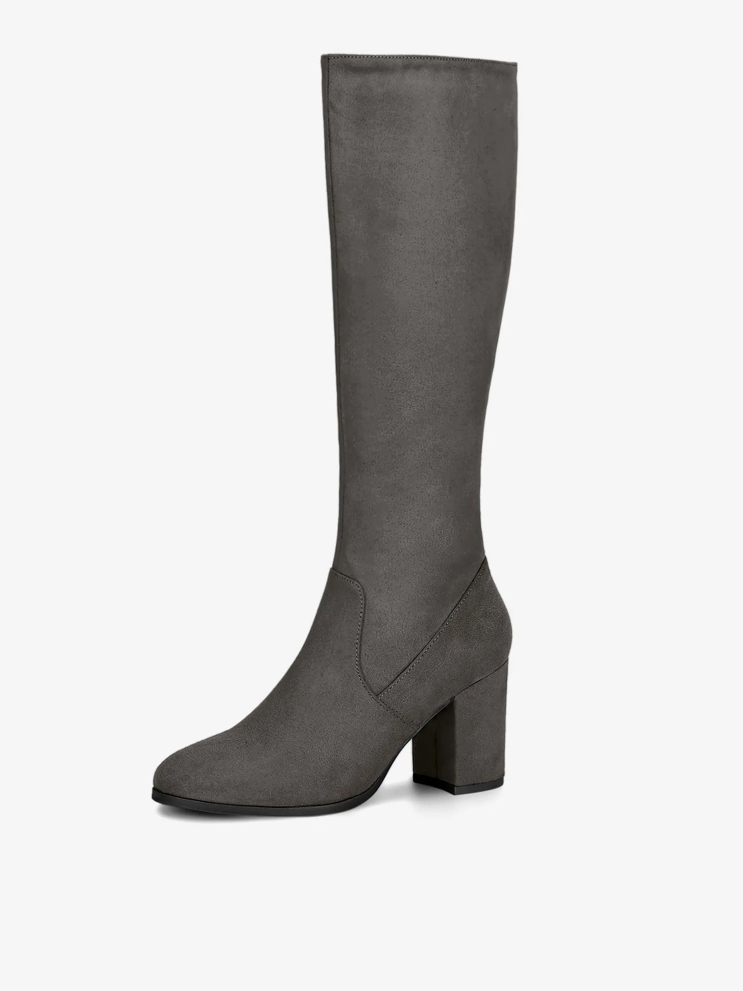 Faux Suede Side Zipper Chunky Heel Knee High Boots