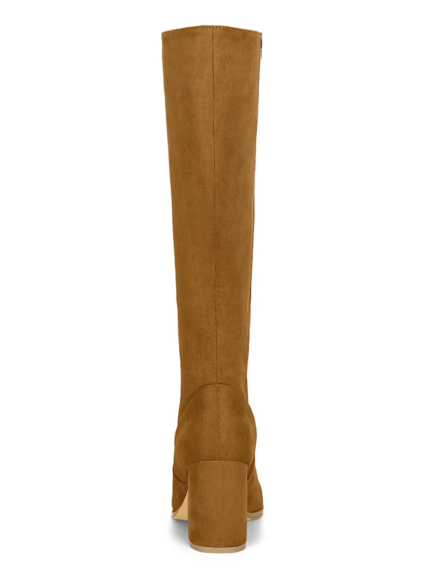 Faux Suede Side Zipper Chunky Heel Knee High Boots