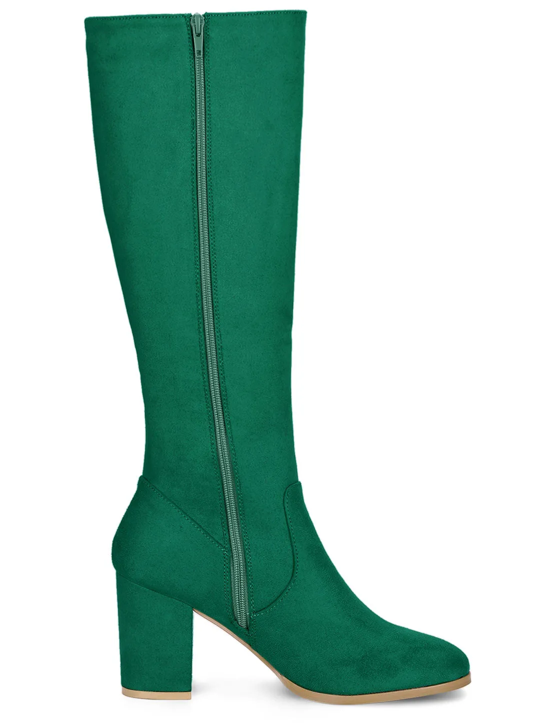 Faux Suede Side Zipper Chunky Heel Knee High Boots