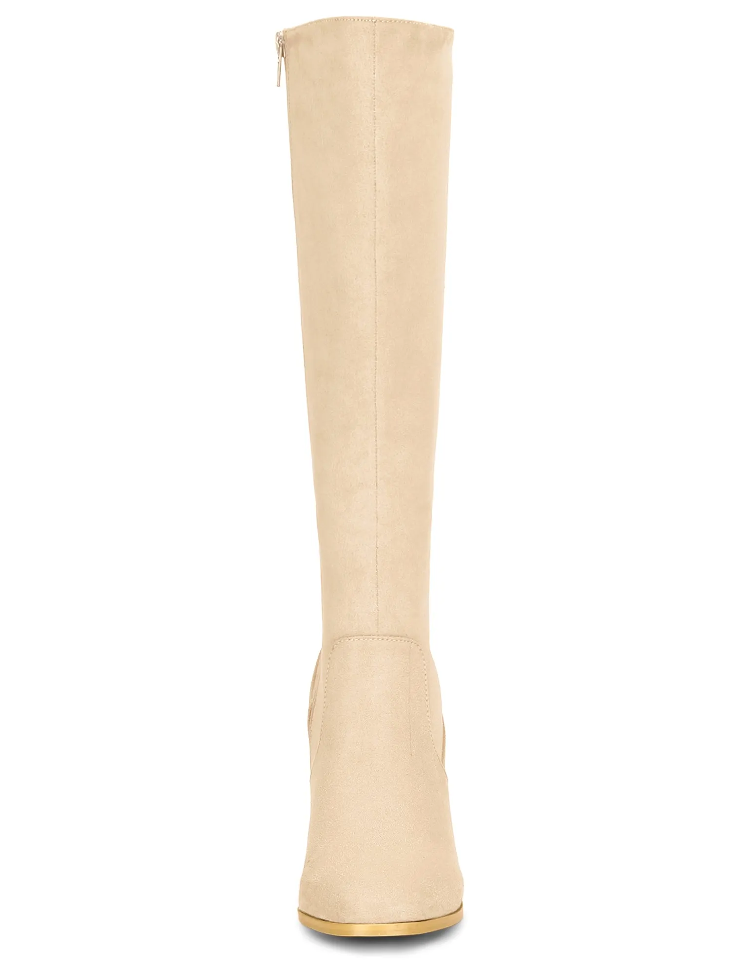 Faux Suede Side Zipper Chunky Heel Knee High Boots