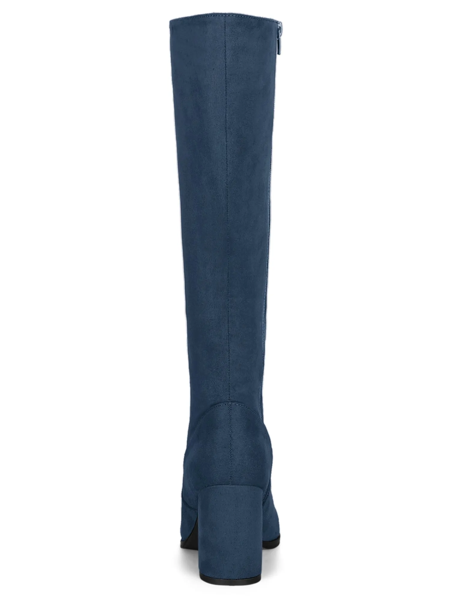 Faux Suede Side Zipper Chunky Heel Knee High Boots