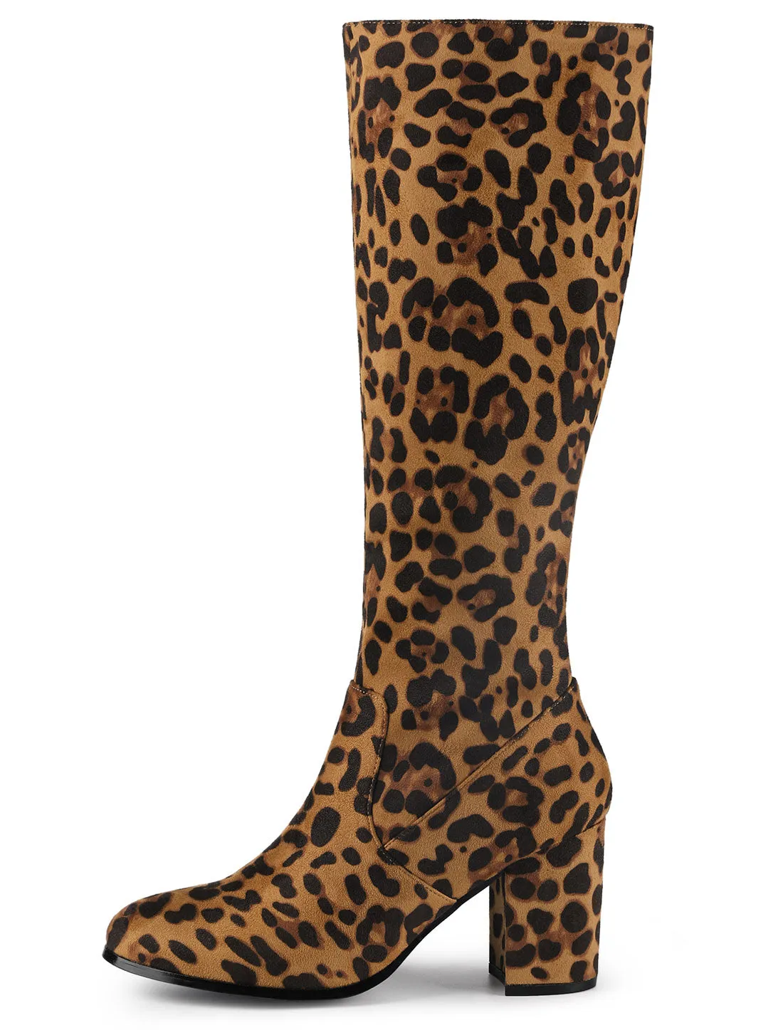 Faux Suede Side Zipper Chunky Heel Knee High Boots