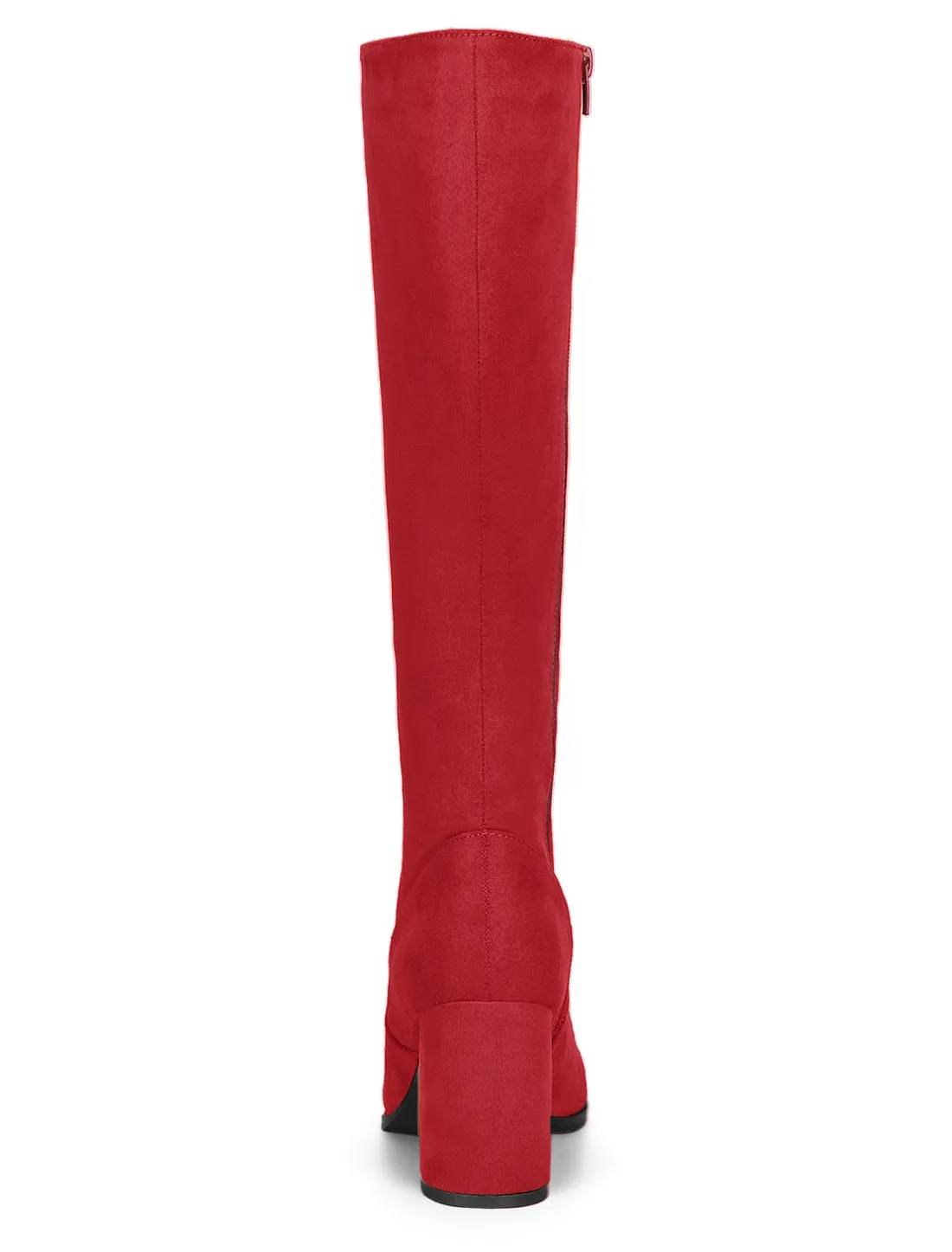 Faux Suede Side Zipper Chunky Heel Knee High Boots