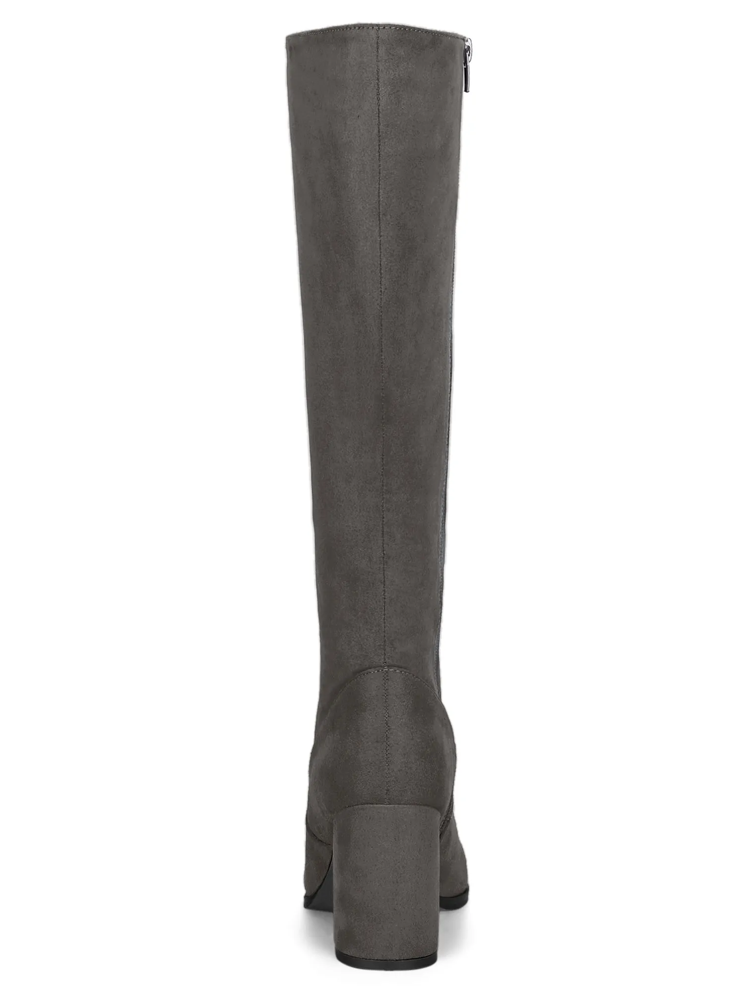 Faux Suede Side Zipper Chunky Heel Knee High Boots