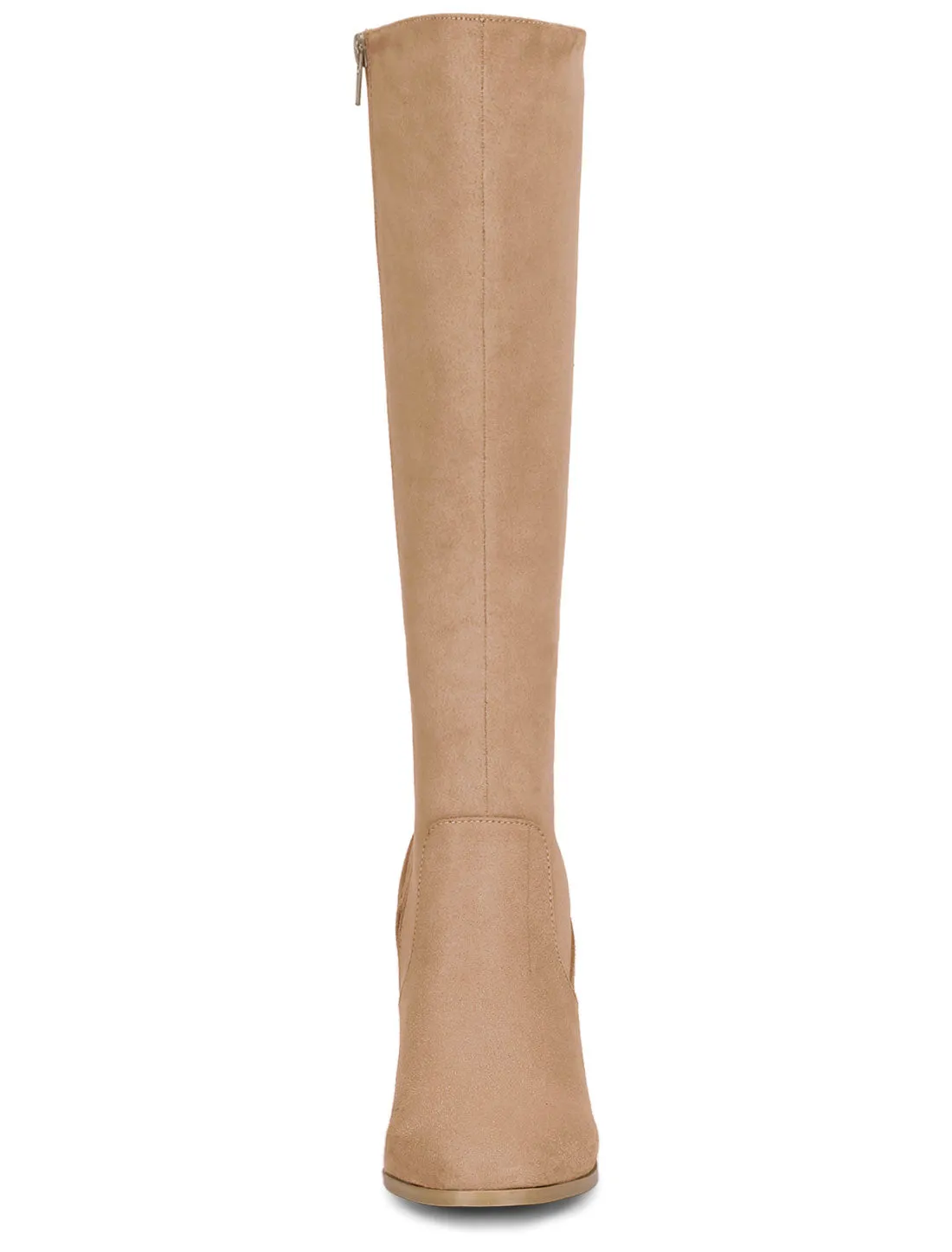 Faux Suede Side Zipper Chunky Heel Knee High Boots