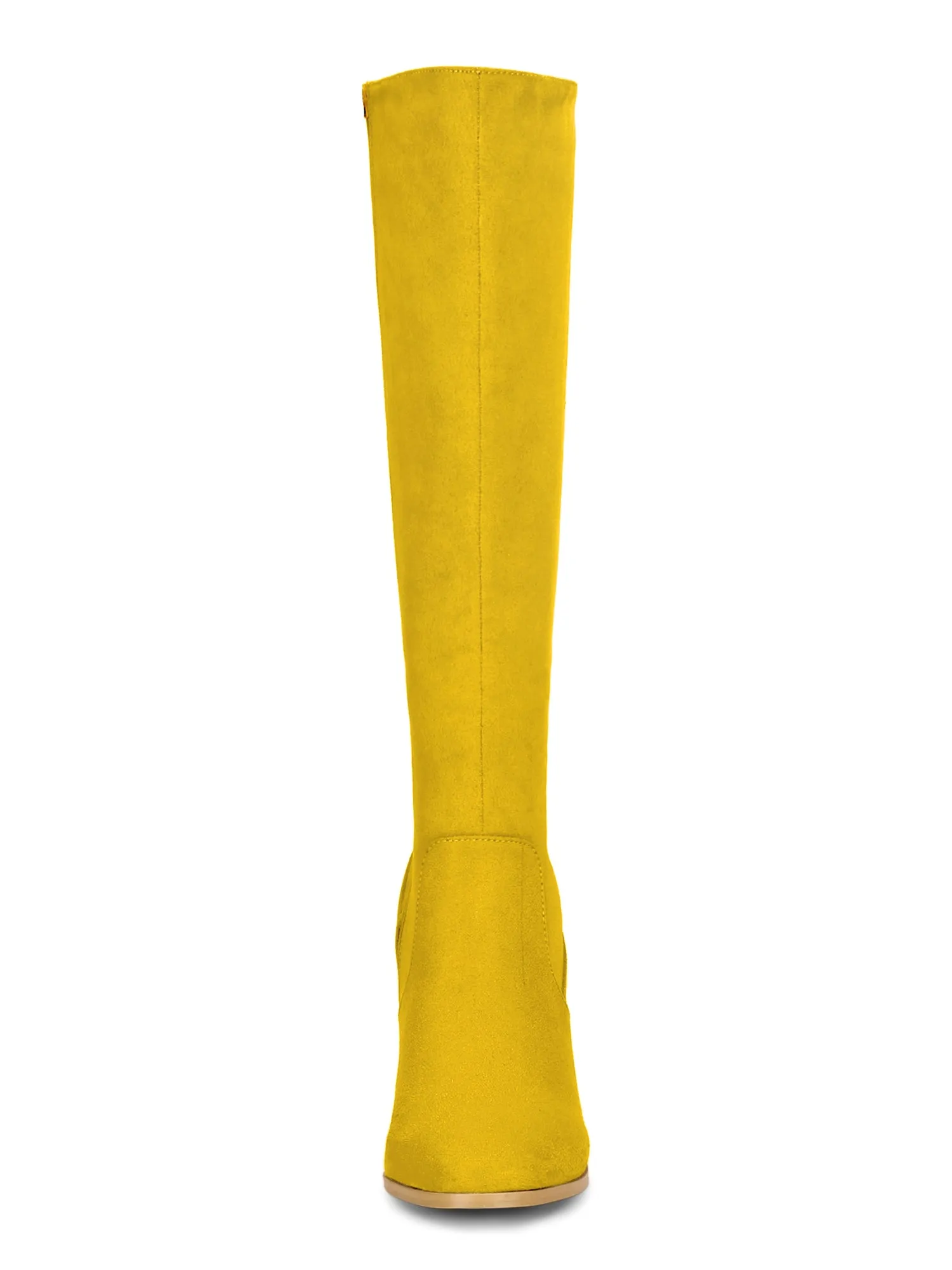 Faux Suede Side Zipper Chunky Heel Knee High Boots