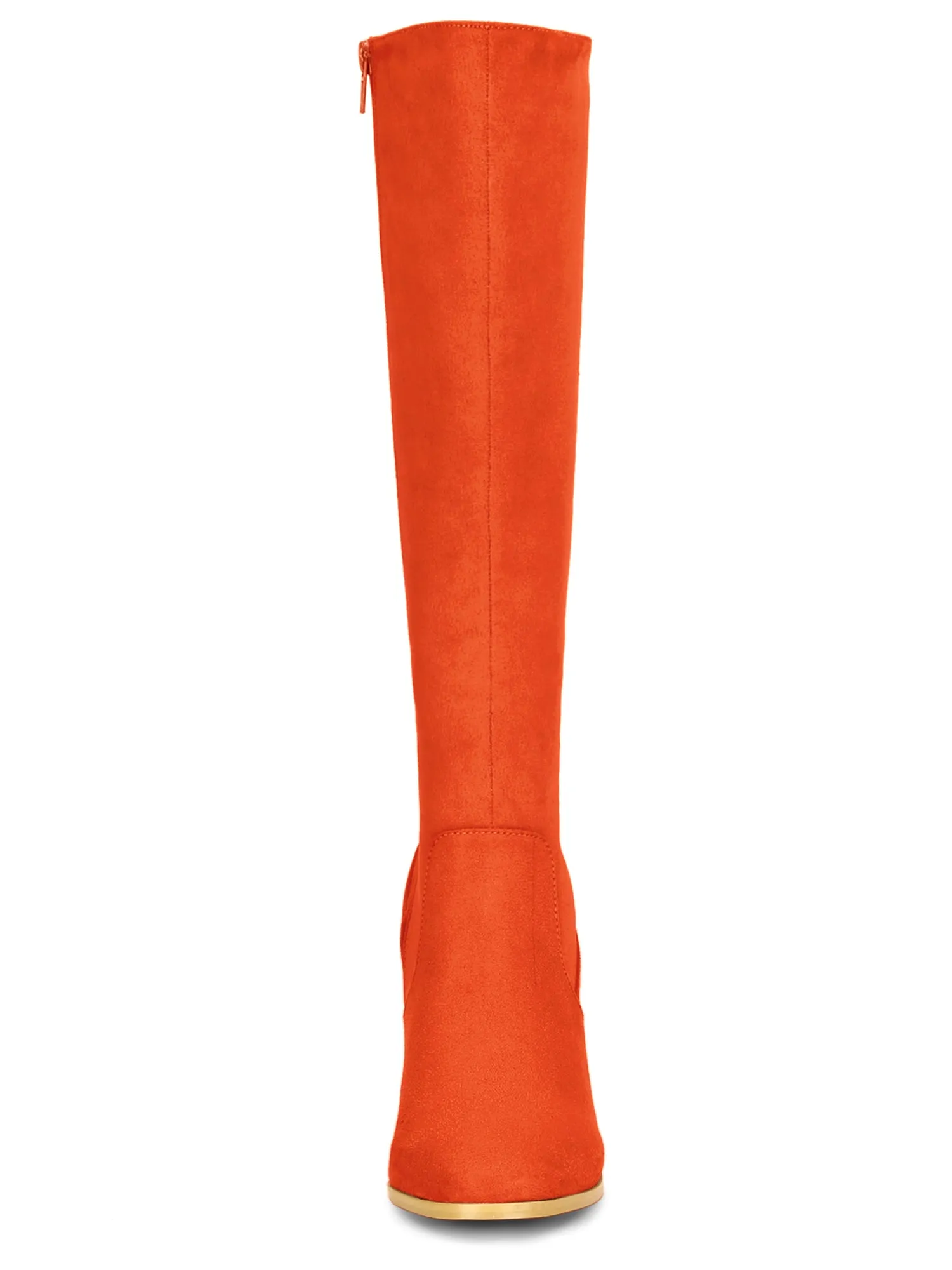 Faux Suede Side Zipper Chunky Heel Knee High Boots