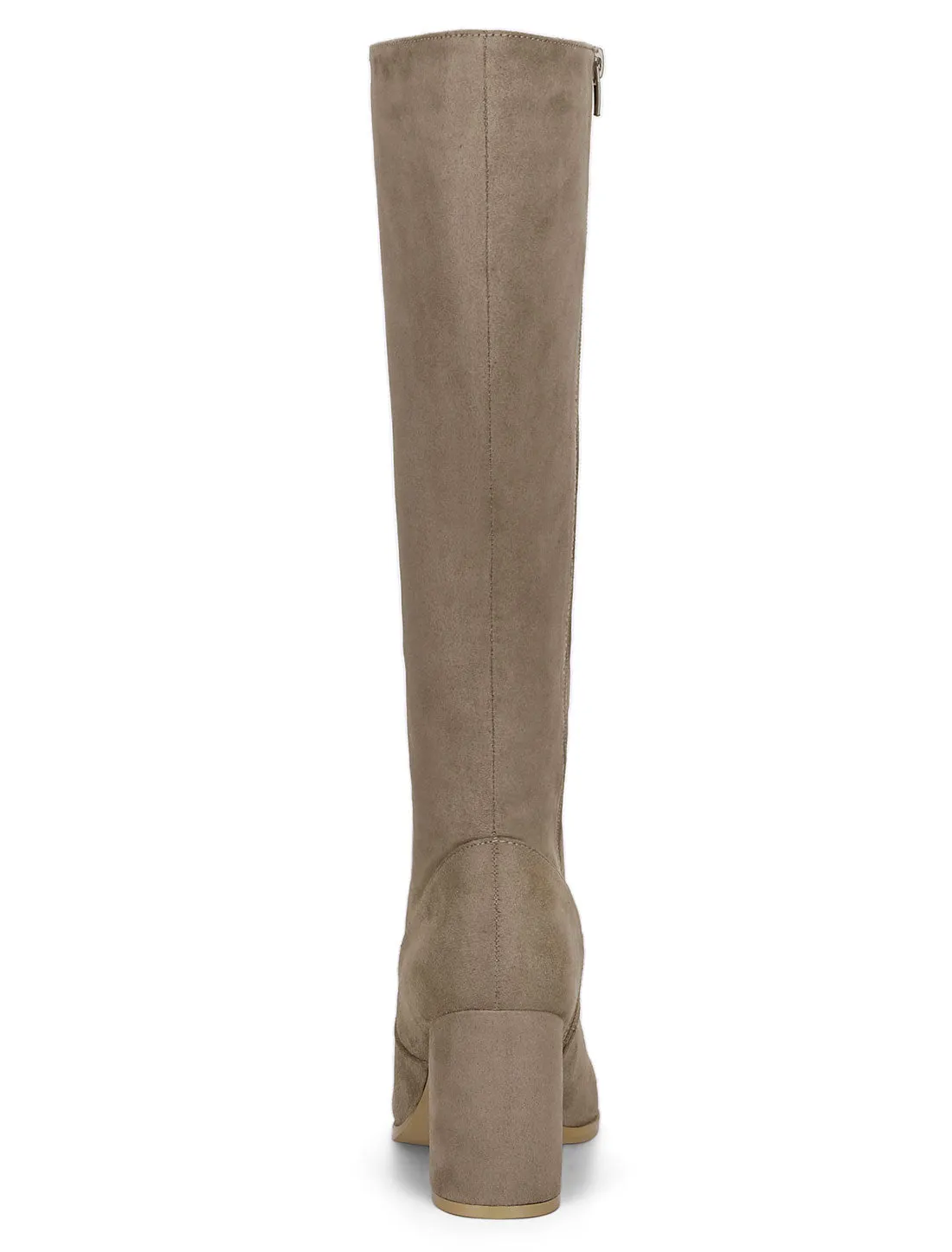 Faux Suede Side Zipper Chunky Heel Knee High Boots