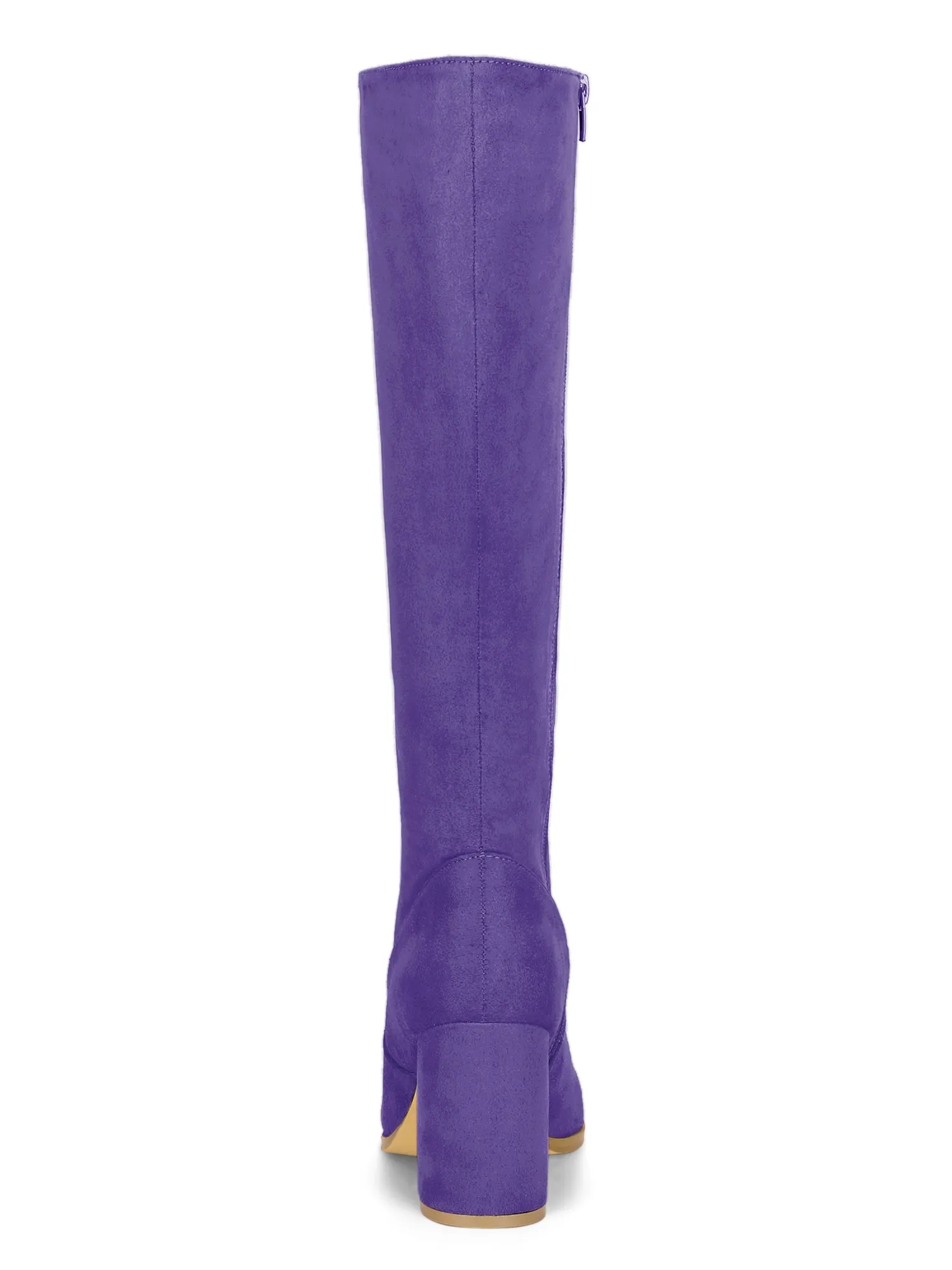 Faux Suede Side Zipper Chunky Heel Knee High Boots