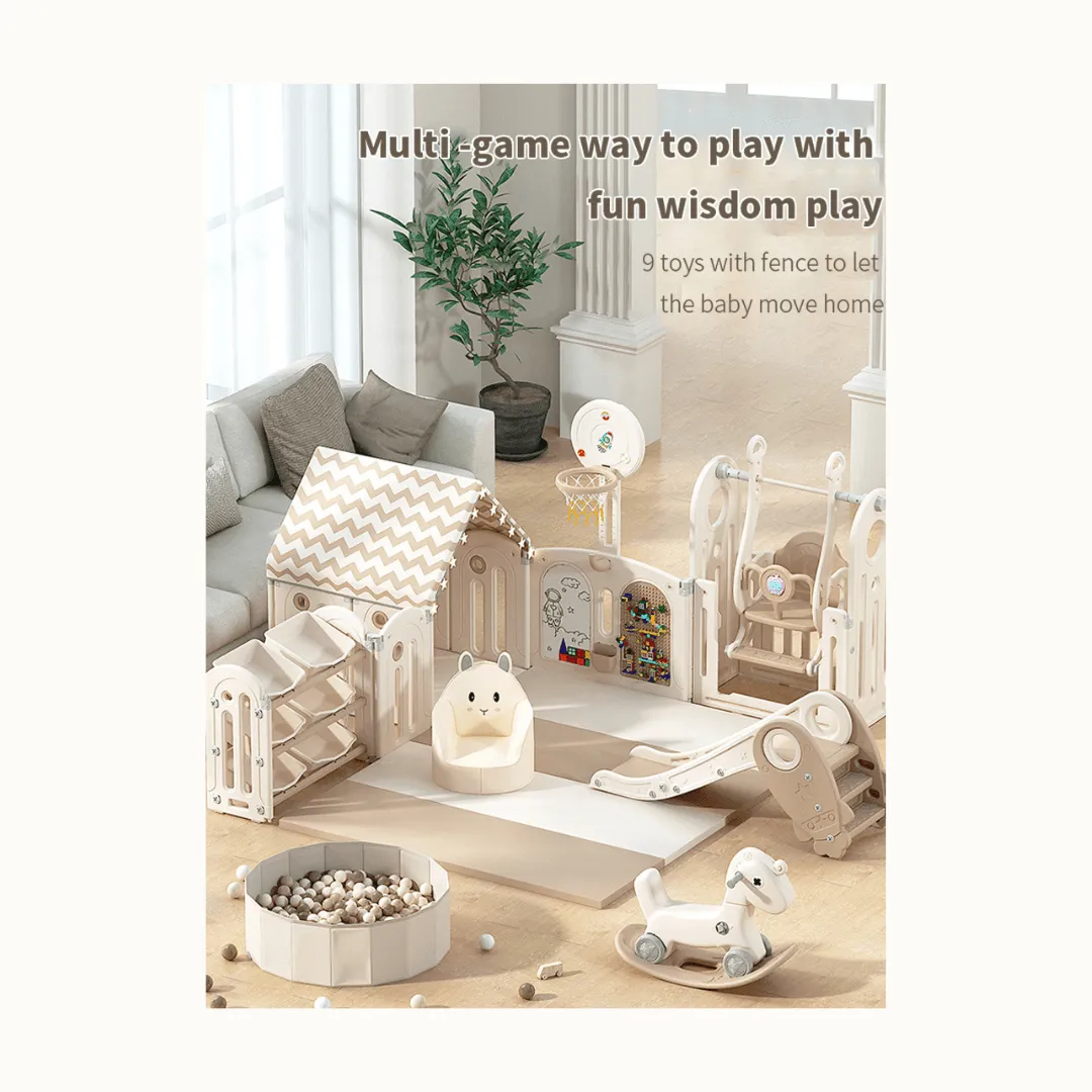 Foldable Baby Fence with House Baby Playpen and Matching Toys 240 × 200 × 63 CM