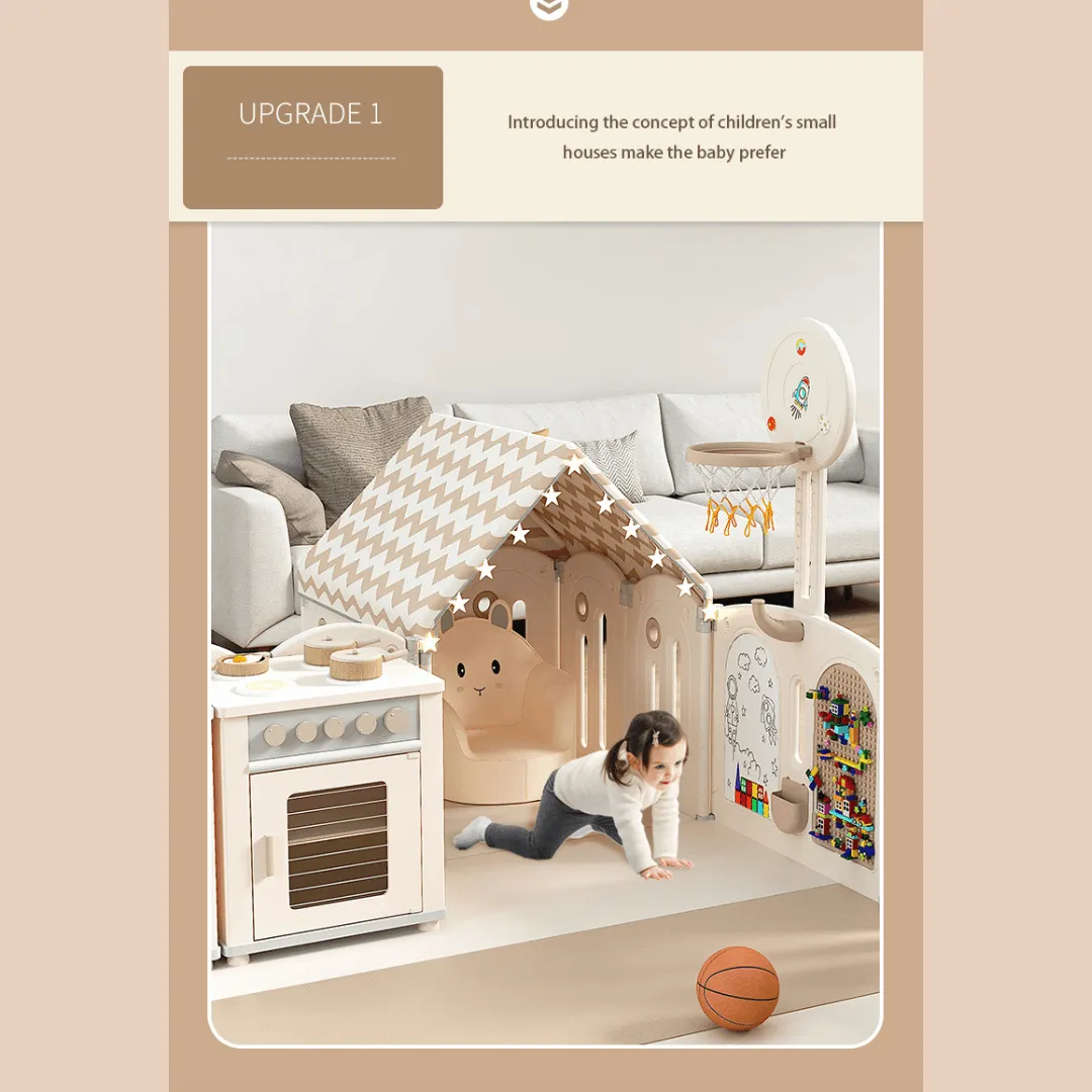 Foldable Baby Fence with House Baby Playpen and Matching Toys 240 × 200 × 63 CM
