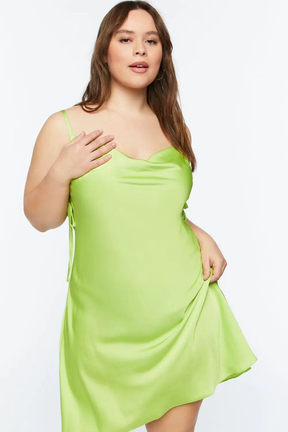 Forever 21 Plus Size Satin Cowl Neck Slip Dress, Green