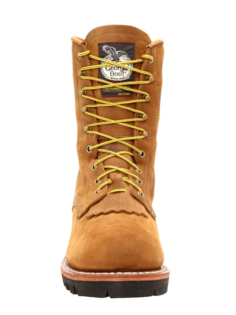 Georgia G9382 Mens Steel Toe Insulated Logger Boot Worn Saddle - B