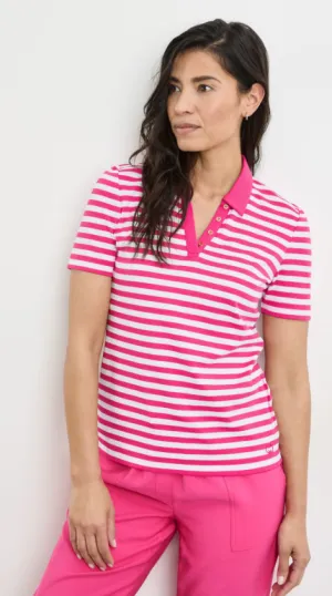 GERRY WEBER<BR>
Striped Polo Shirt<BR>
Coral/White<BR>