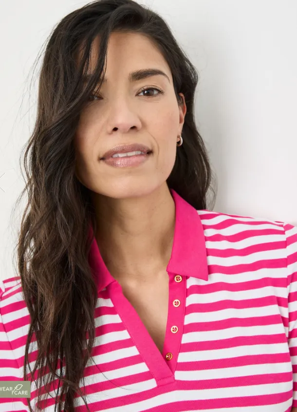 GERRY WEBER<BR>
Striped Polo Shirt<BR>
Coral/White<BR>