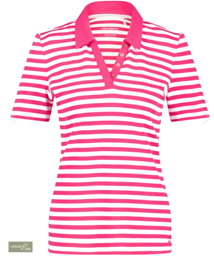 GERRY WEBER<BR>
Striped Polo Shirt<BR>
Coral/White<BR>