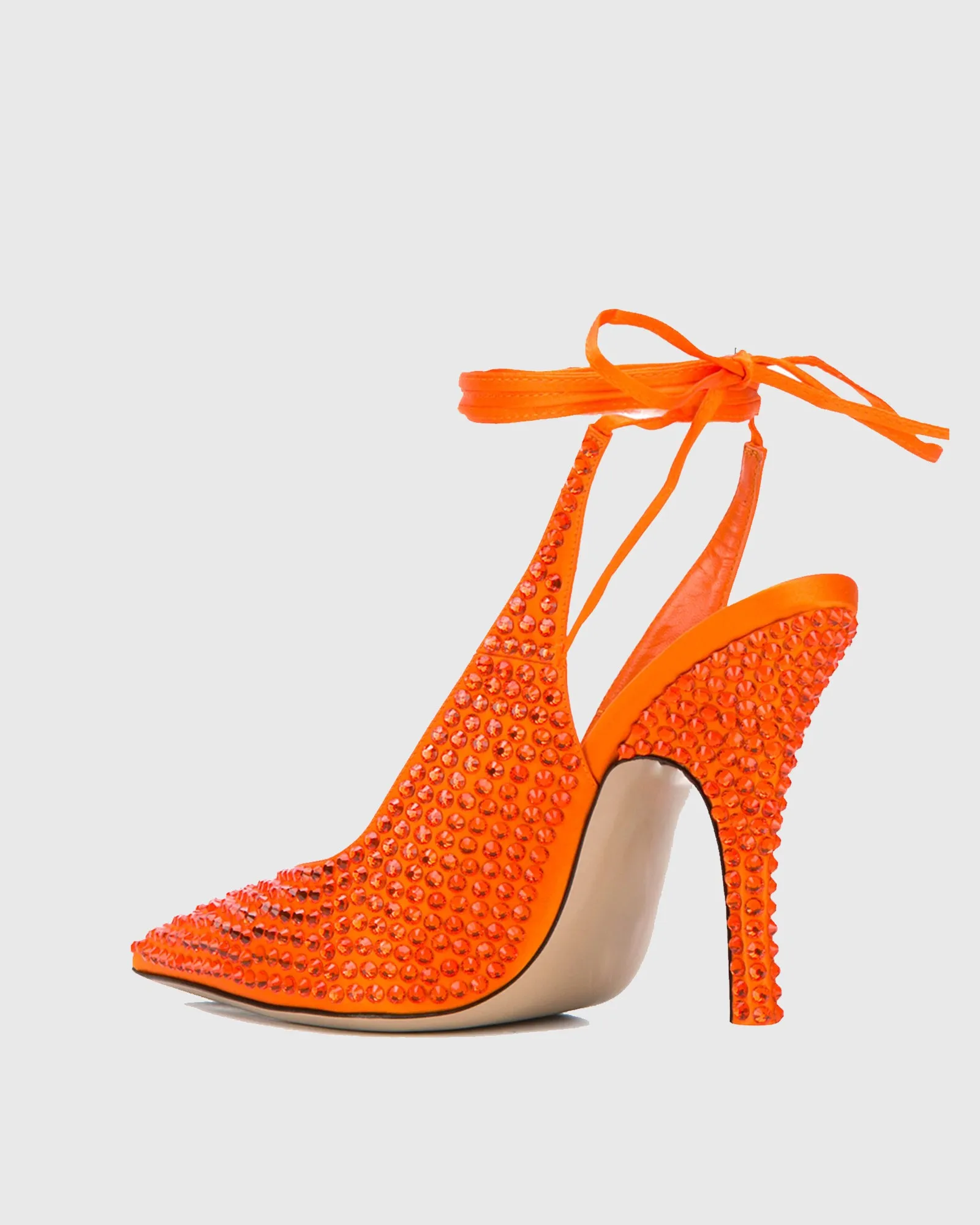 Giusi Rhinestone Lace Up Pumps In Orange