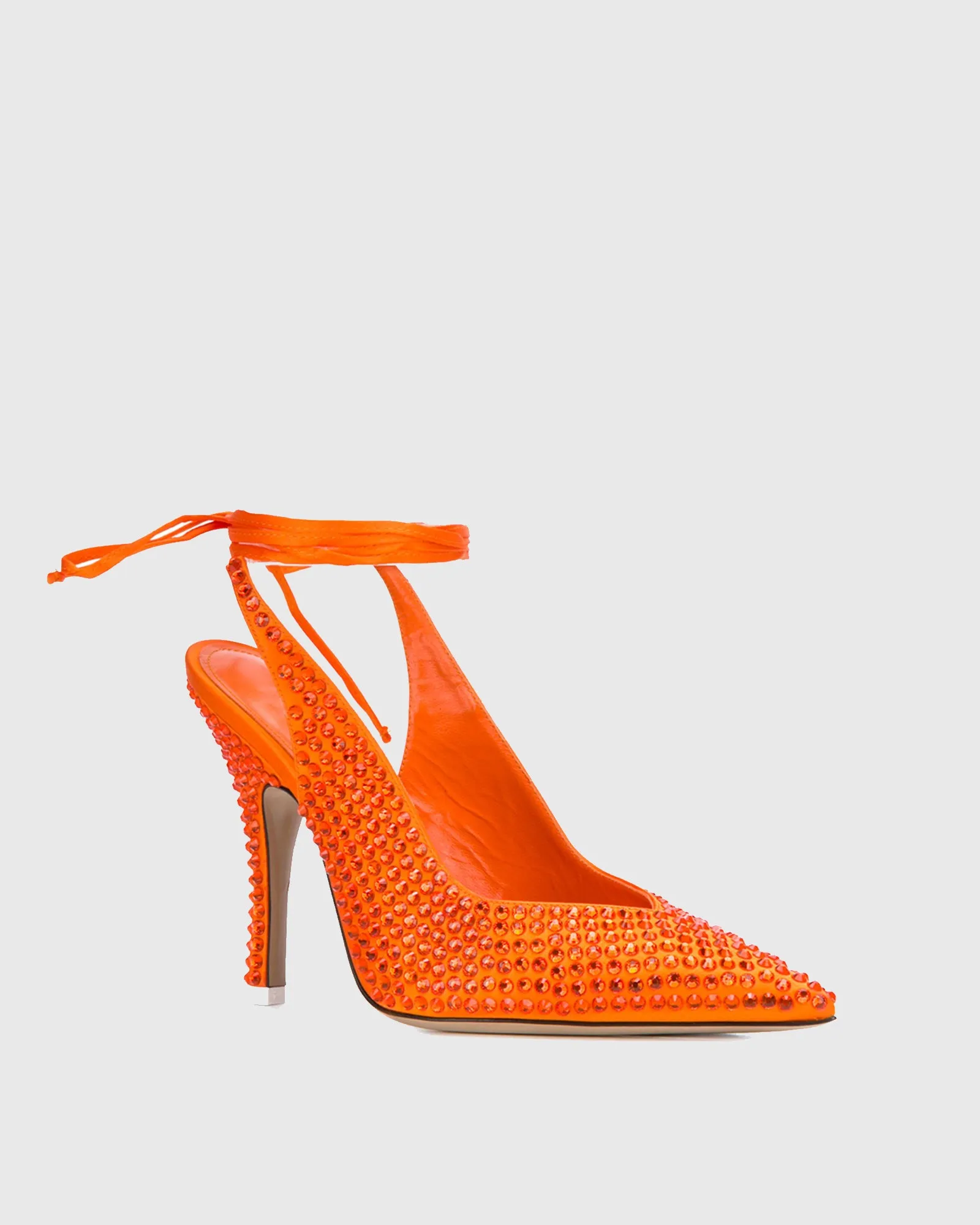 Giusi Rhinestone Lace Up Pumps In Orange