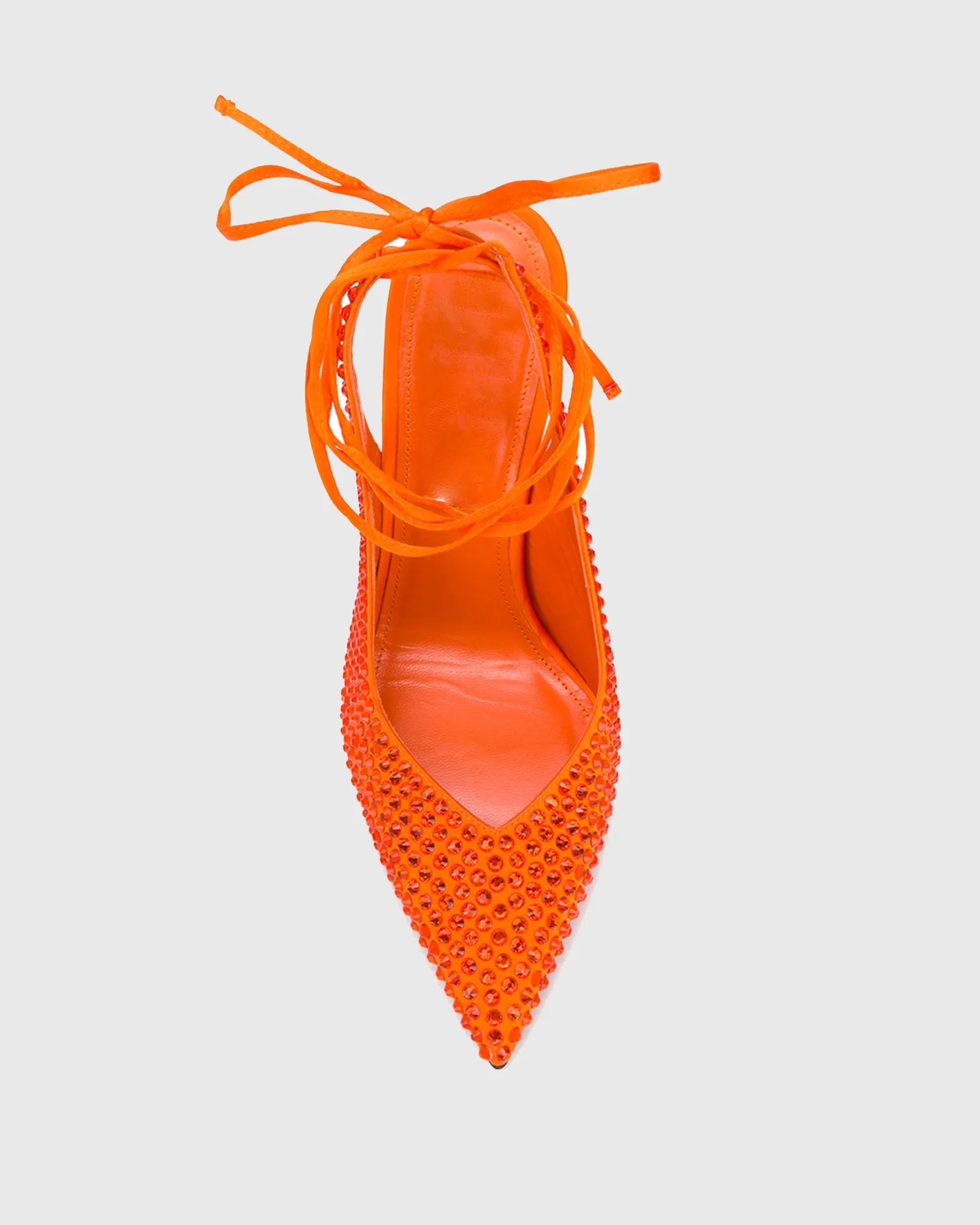 Giusi Rhinestone Lace Up Pumps In Orange