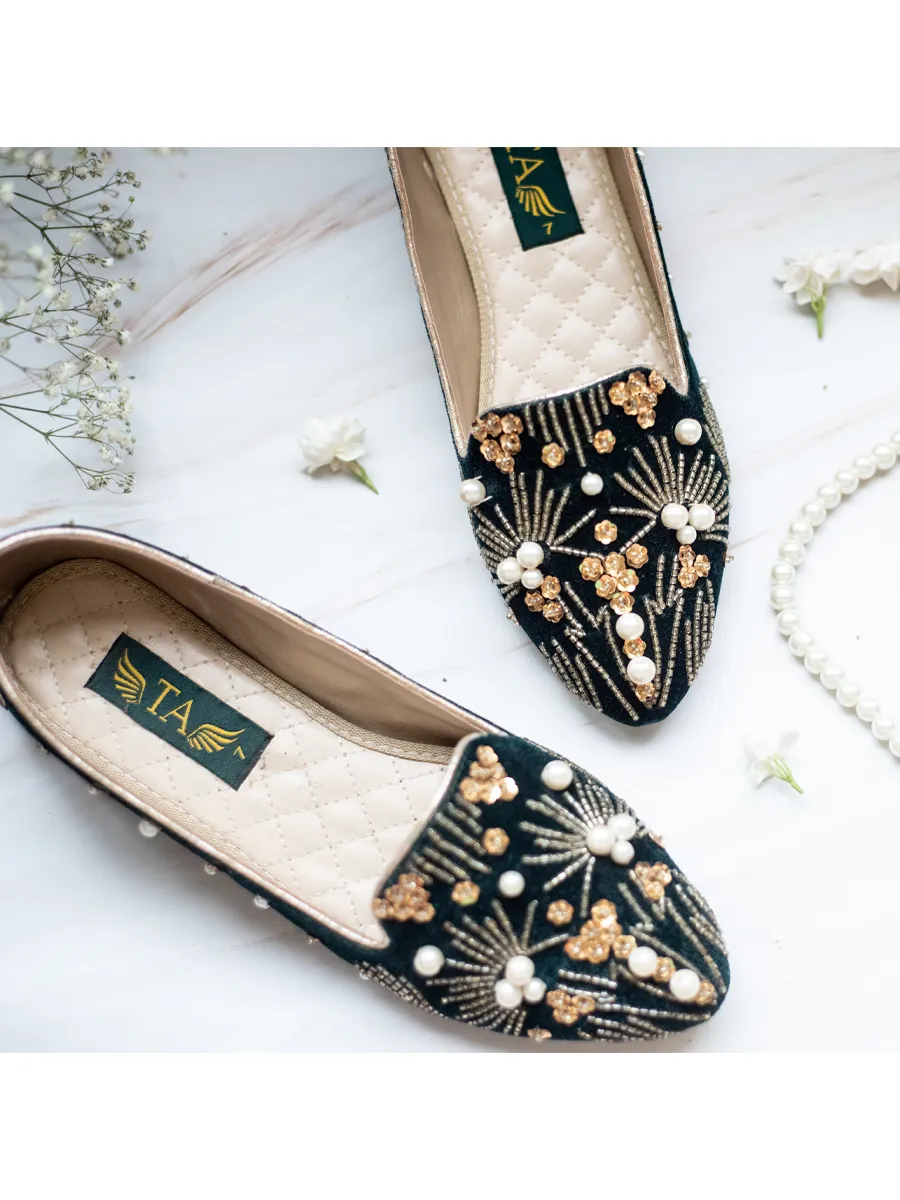Green Fancy Velvet Pumps