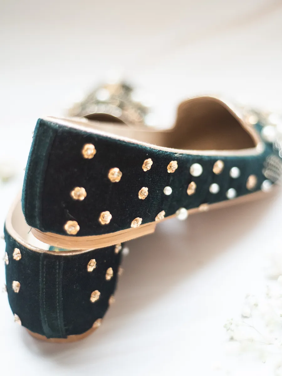 Green Fancy Velvet Pumps