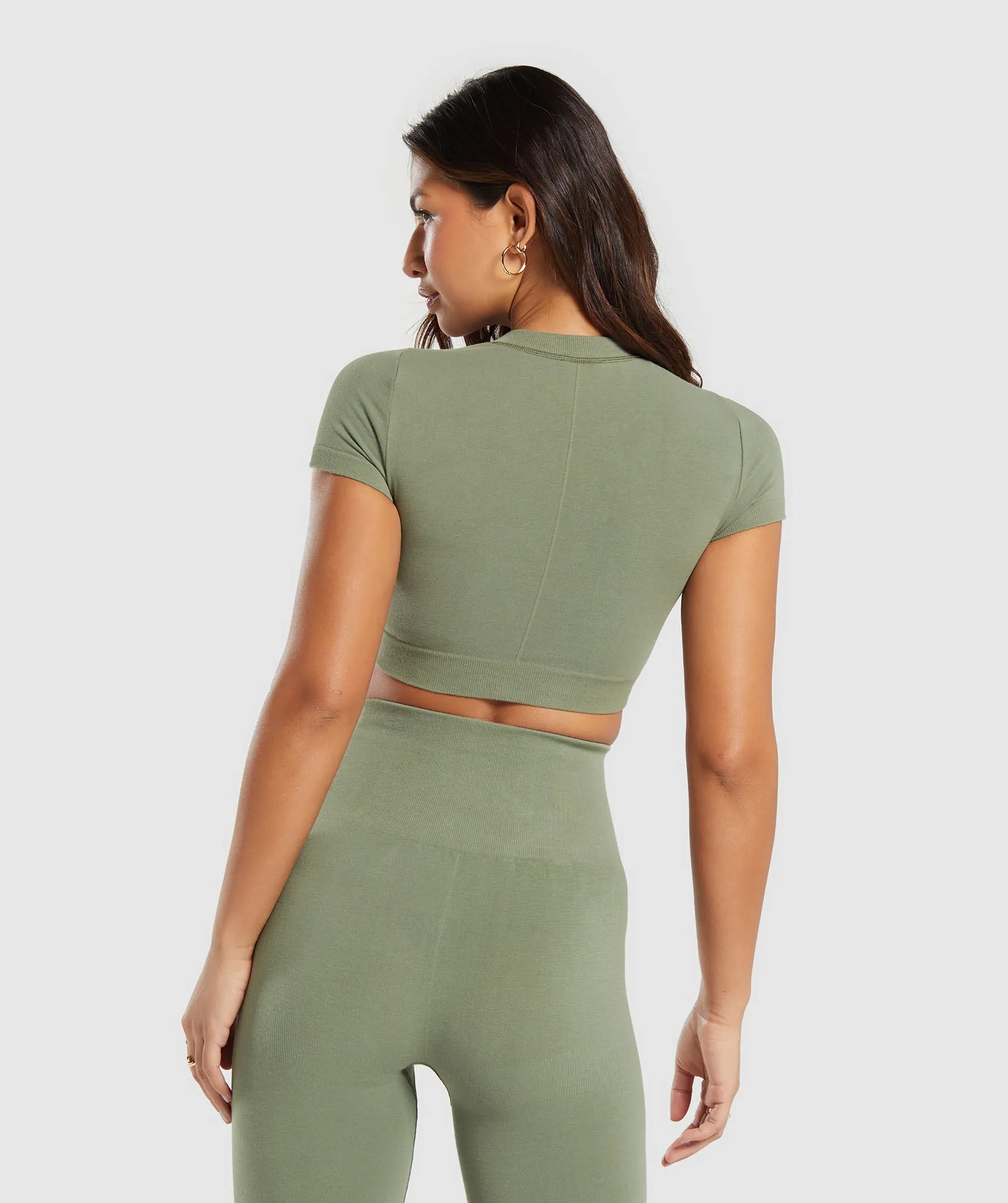Gymshark Cotton Seamless Crop Top - Base Green
