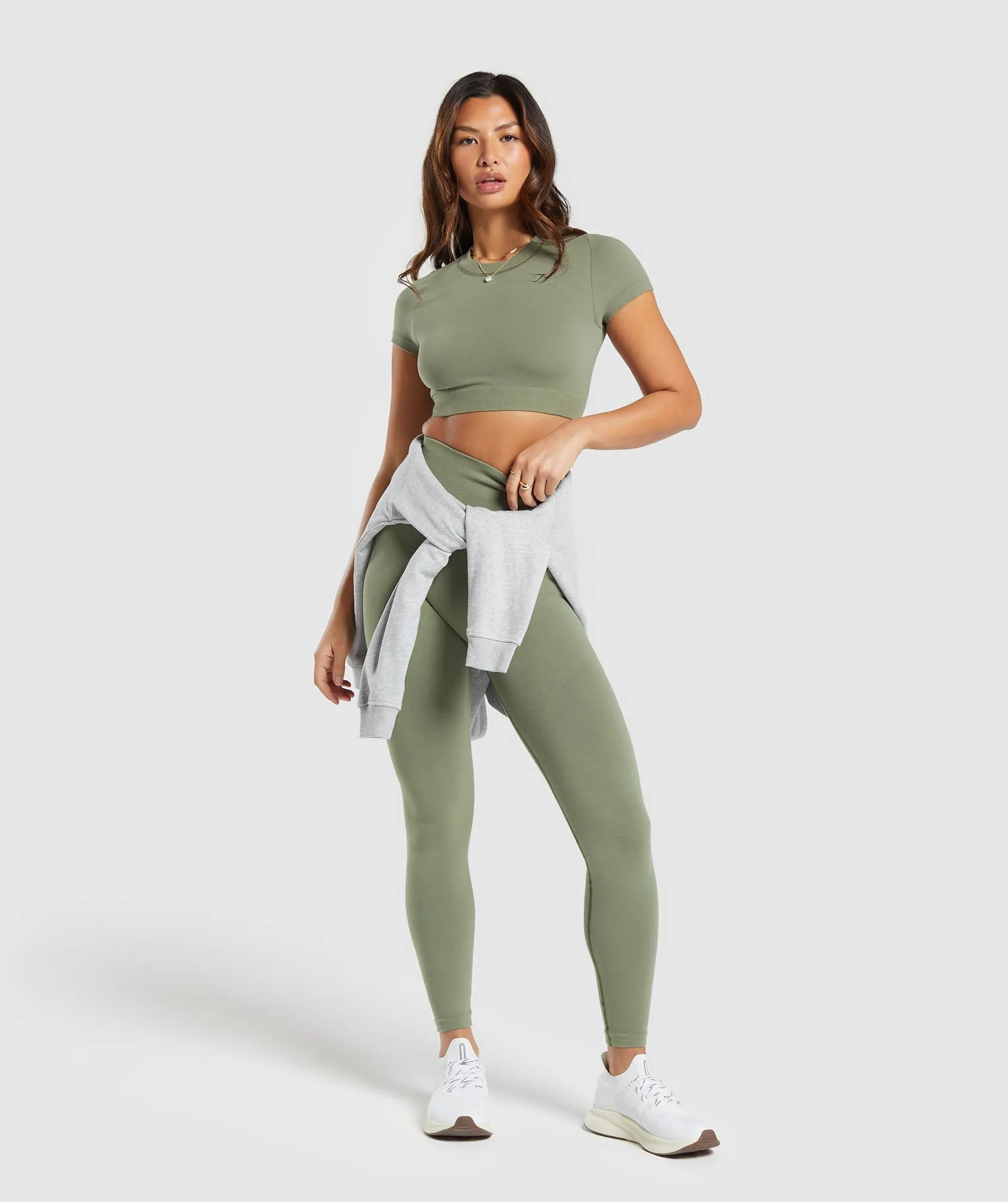 Gymshark Cotton Seamless Crop Top - Base Green