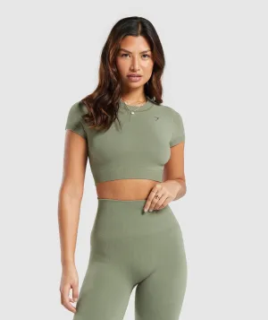 Gymshark Cotton Seamless Crop Top - Base Green