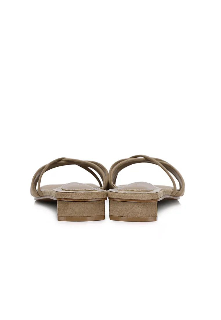 Harleen Crossed Slip Ons Sandals (Dark Olive Green)