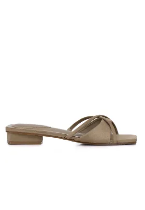 Harleen Crossed Slip Ons Sandals (Dark Olive Green)