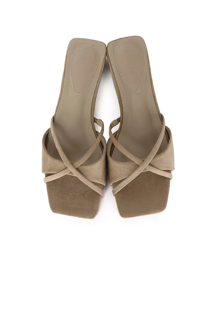 Harleen Crossed Slip Ons Sandals (Dark Olive Green)