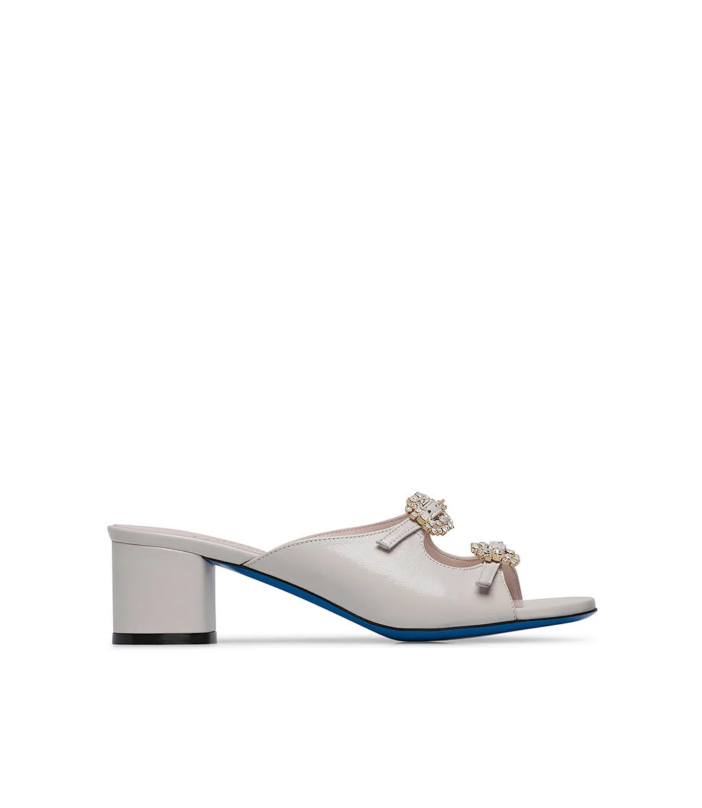 jewel buckles embellished tofu leather mules