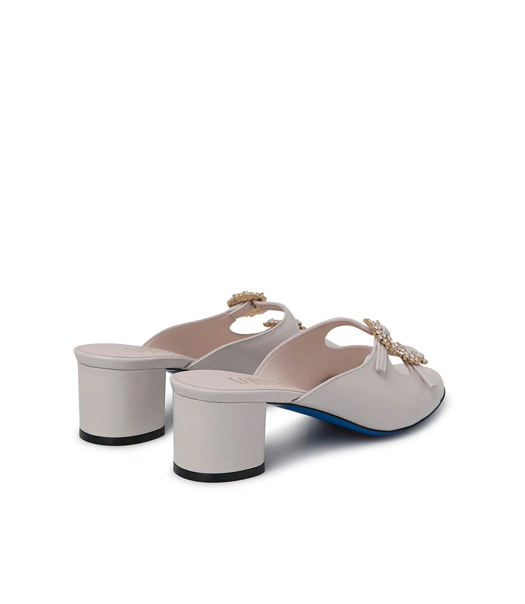 jewel buckles embellished tofu leather mules