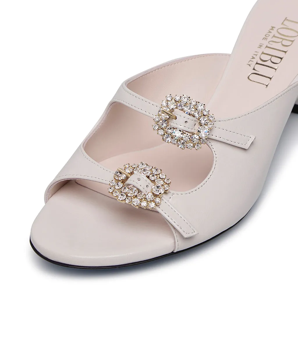 jewel buckles embellished tofu leather mules