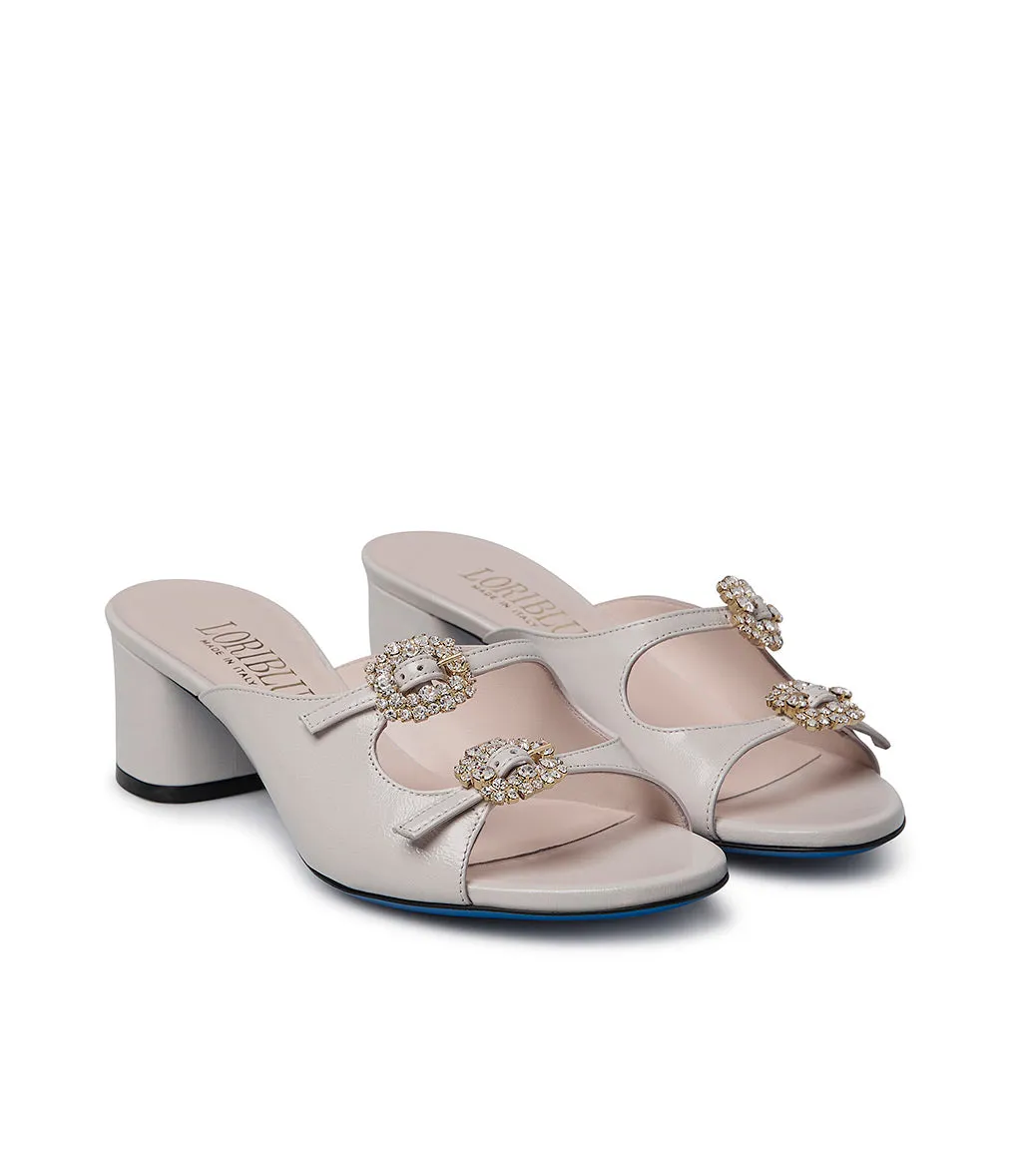 jewel buckles embellished tofu leather mules