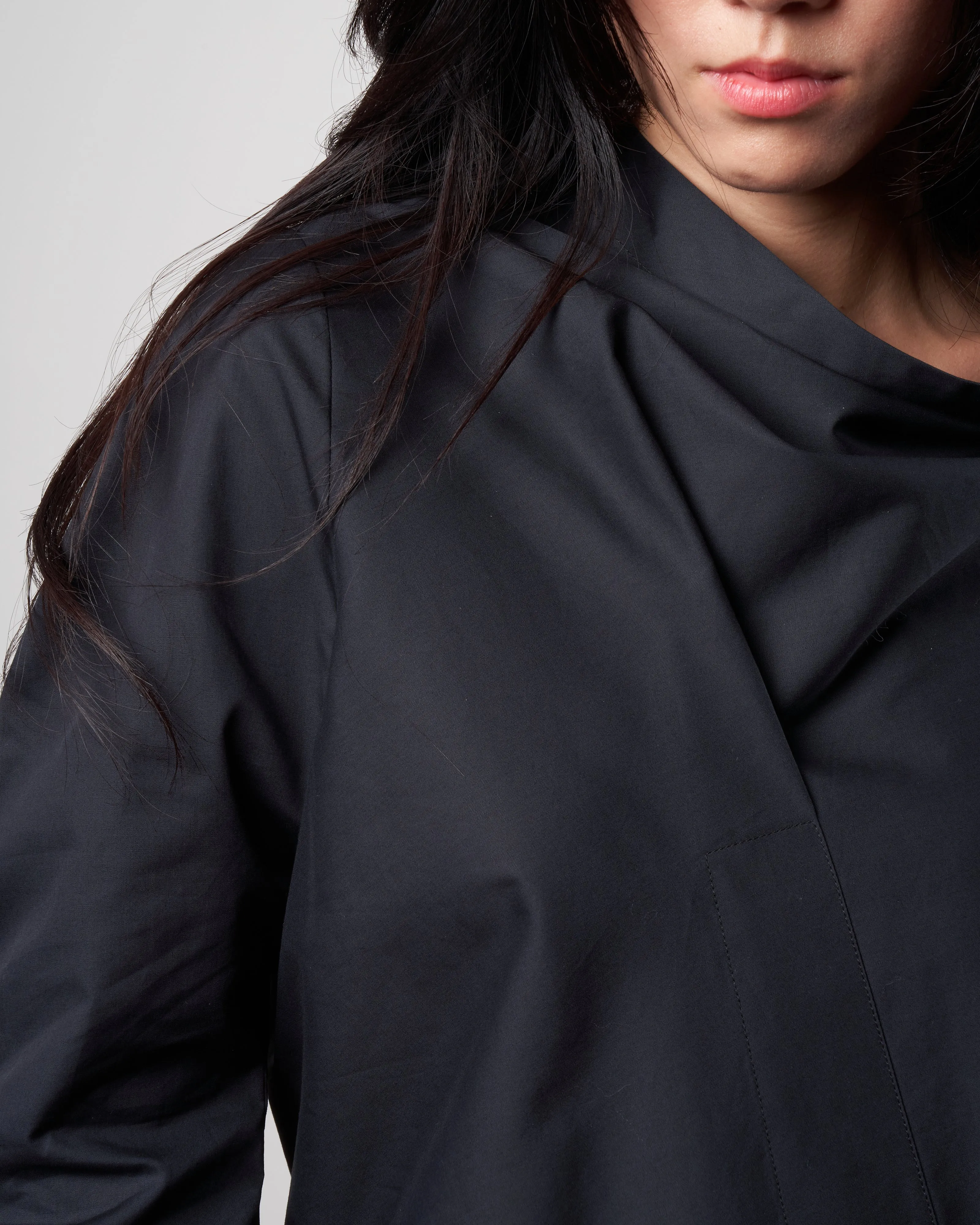 long sleeve fold shirt - black cotton poplin