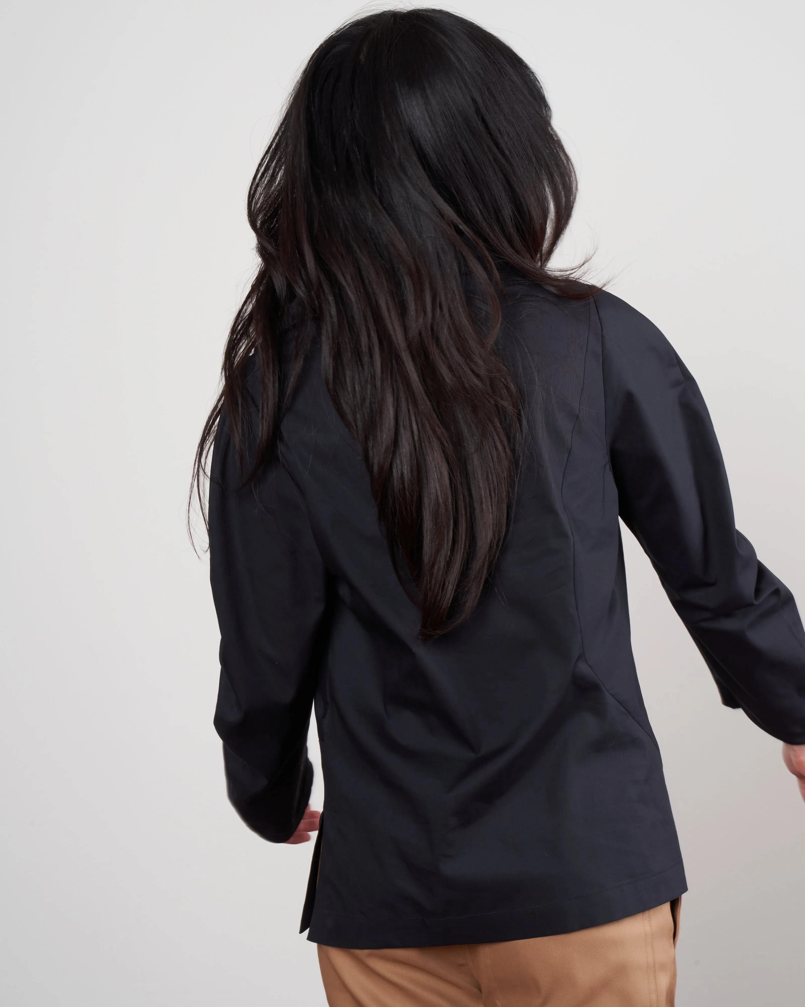long sleeve fold shirt - black cotton poplin