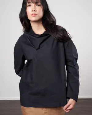 long sleeve fold shirt - black cotton poplin