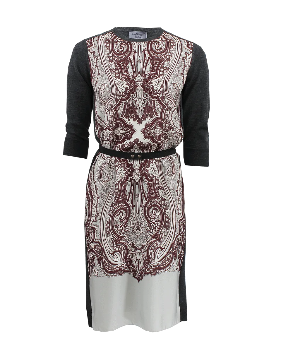 Long Sleeve Silk Front T-Shirt Dress