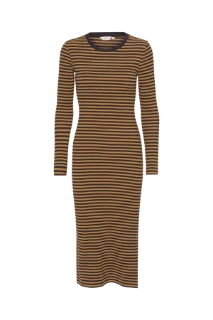 Ludmilla Long Dress - Bronze Brown/Black Stripe