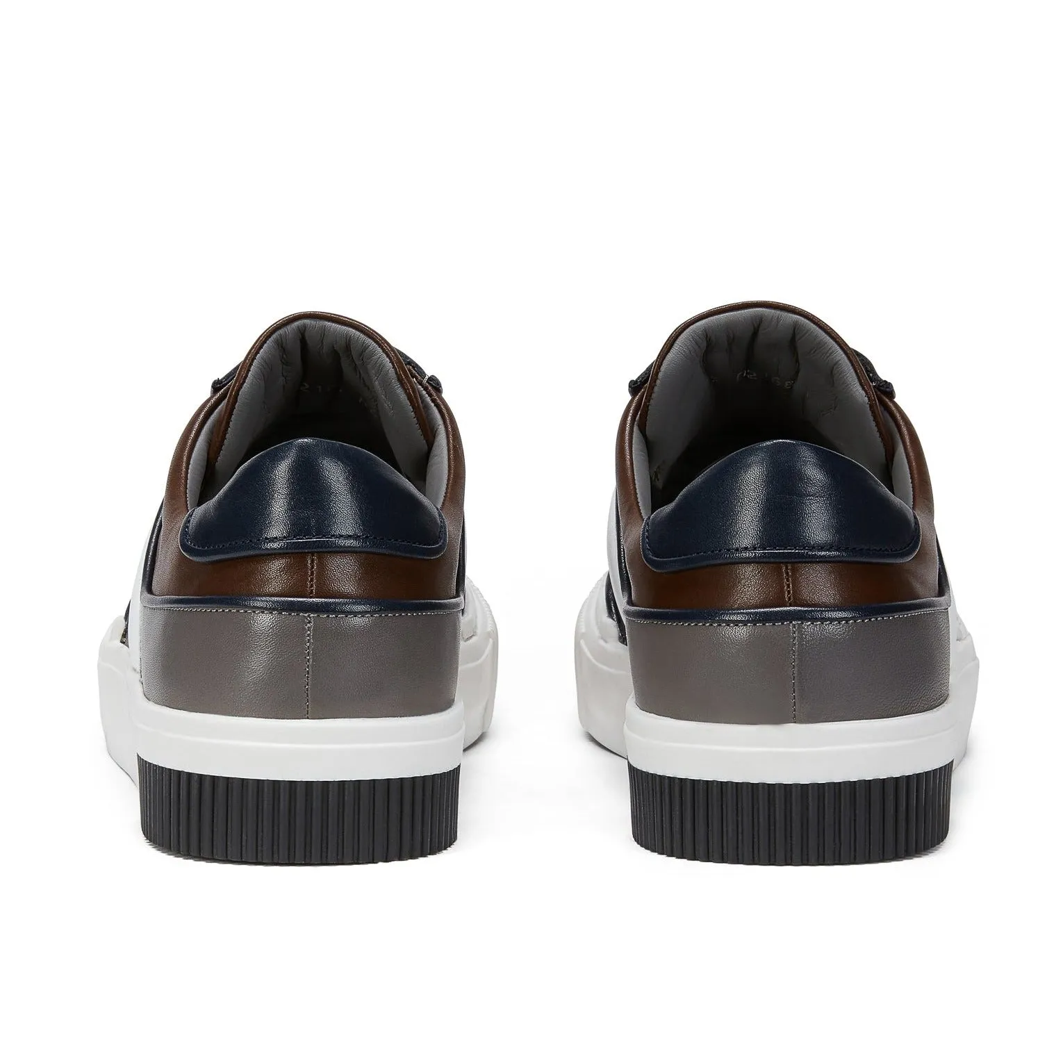 Multi Leather Lace Up Sneakers - Navy White
