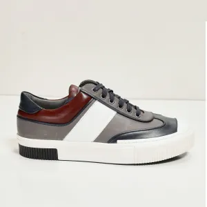 Multi Leather Lace Up Sneakers - Navy White