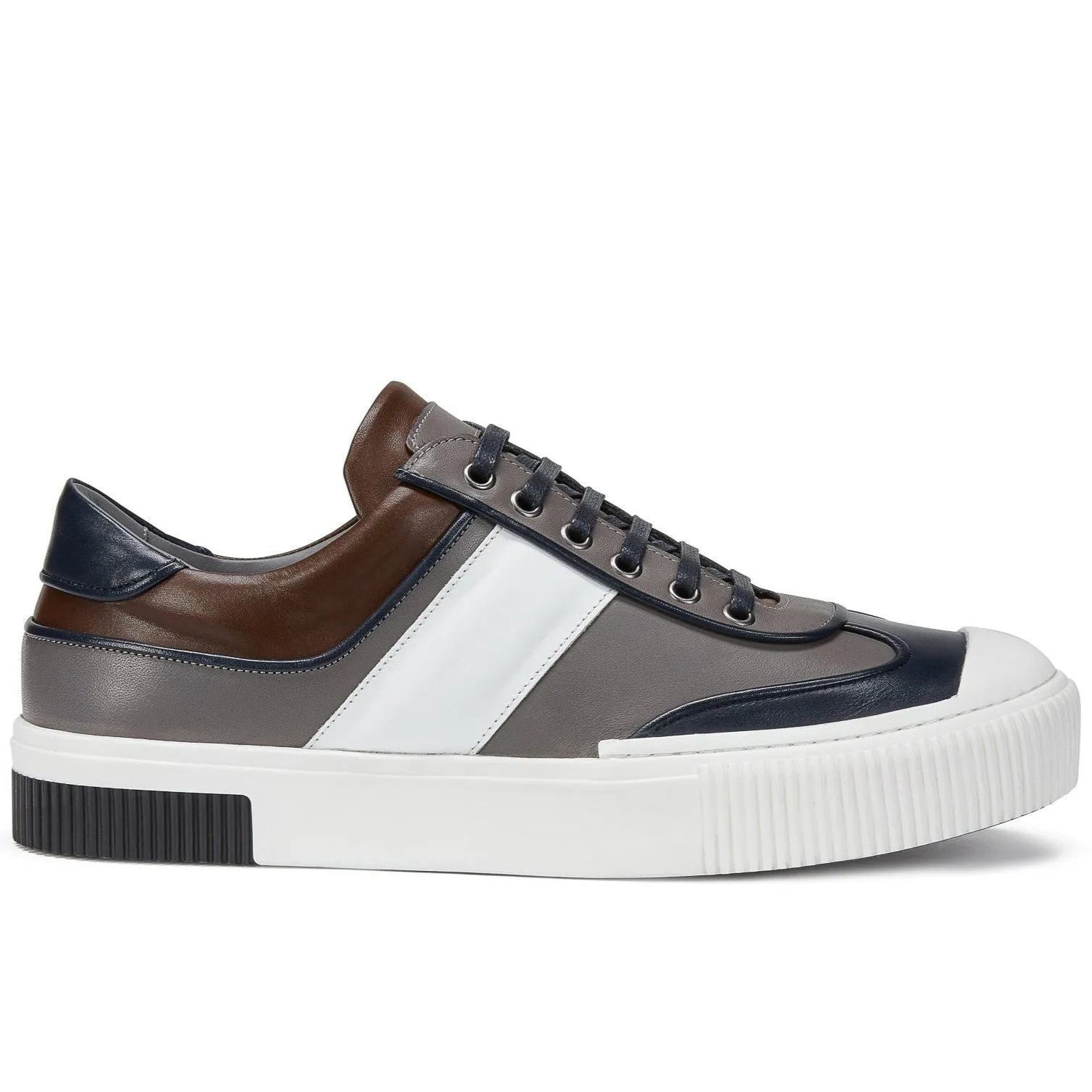 Multi Leather Lace Up Sneakers - Navy White