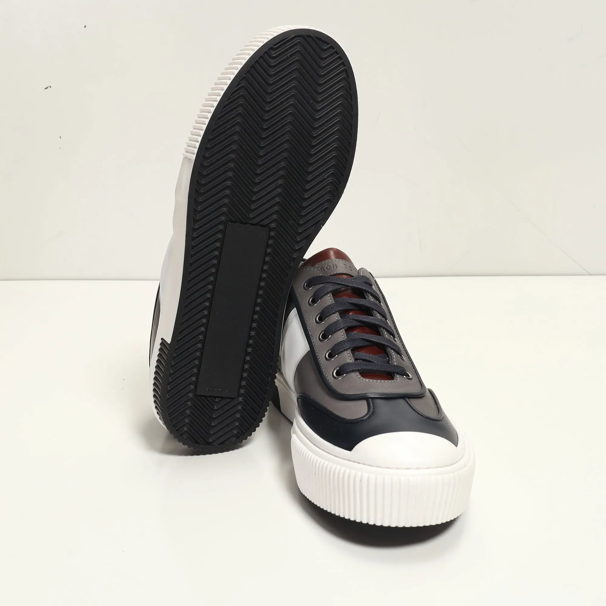 Multi Leather Lace Up Sneakers - Navy White