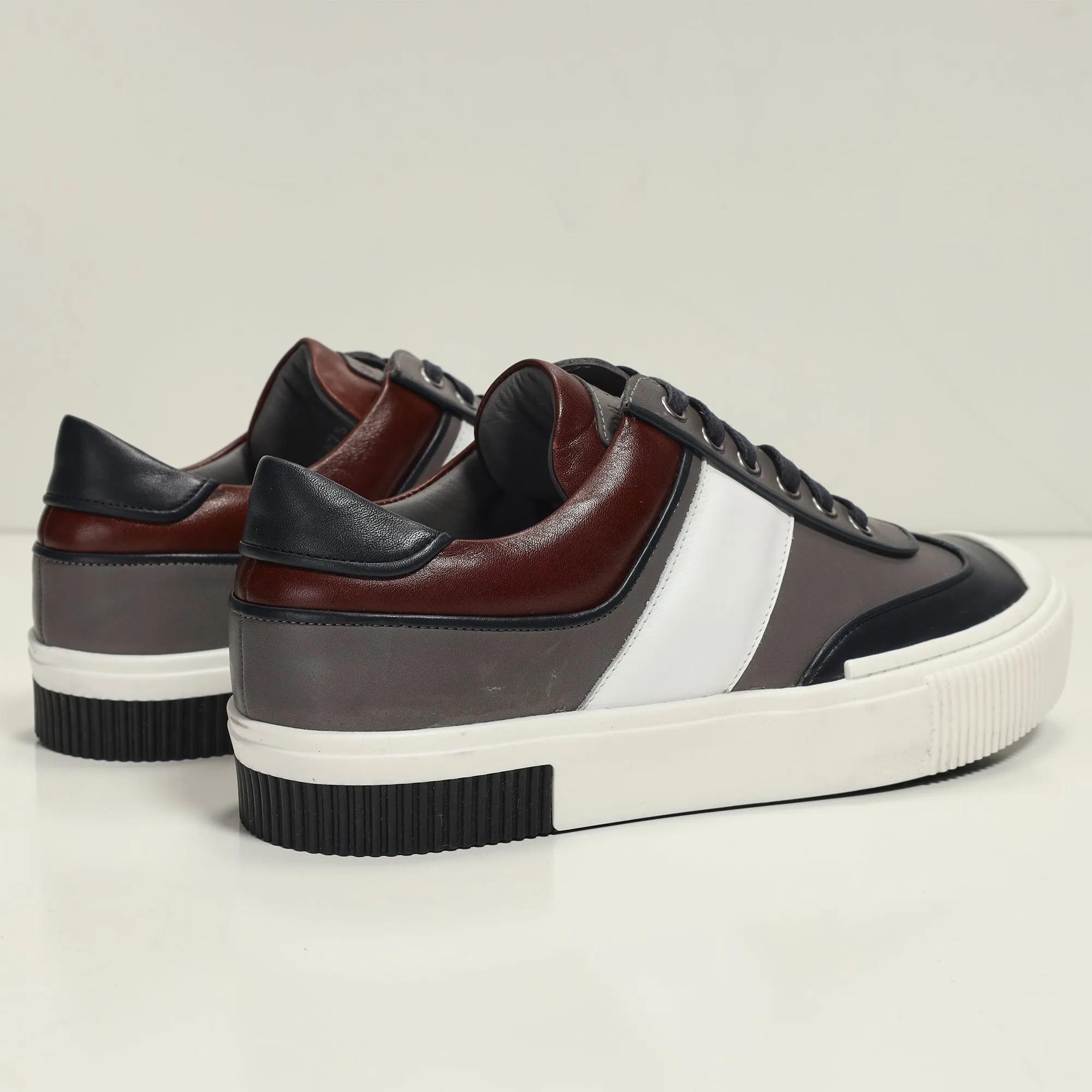Multi Leather Lace Up Sneakers - Navy White