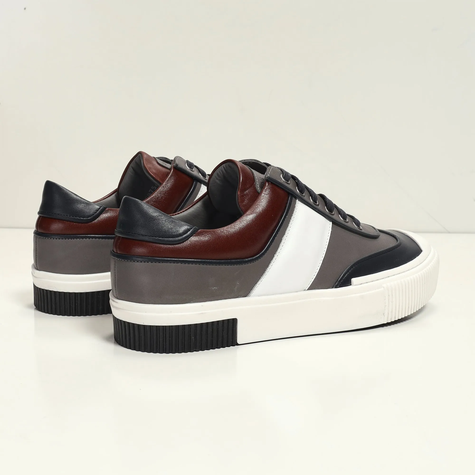 Multi Leather Lace Up Sneakers - Navy White