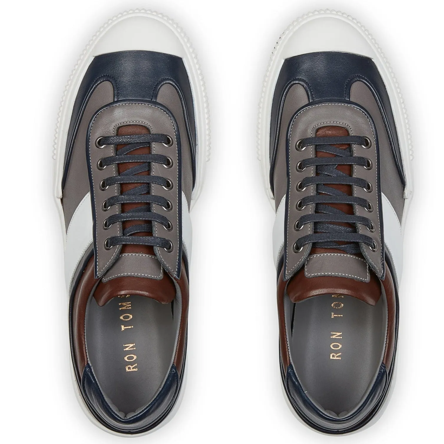 Multi Leather Lace Up Sneakers - Navy White