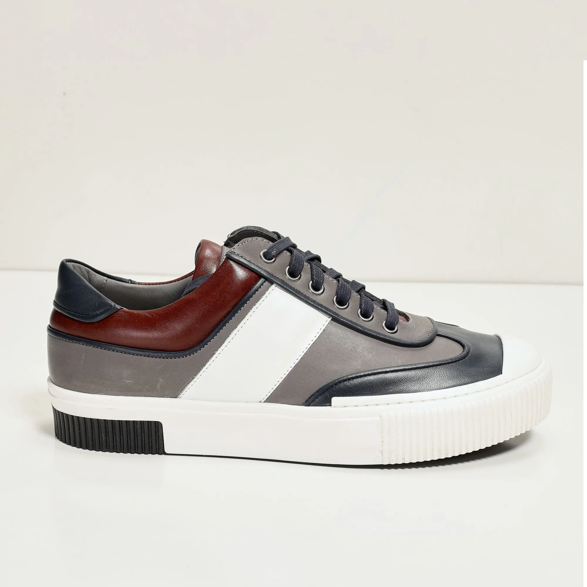 Multi Leather Lace Up Sneakers - Navy White